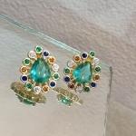 BRINCO OURO GOTA TURMALINA RAINBOW	