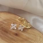 BRINCO OURO QUADRADO CRISTAL