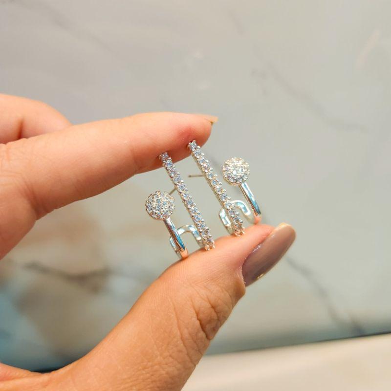 BRINCO PRATA EAR HOOK PONTO ZIRC