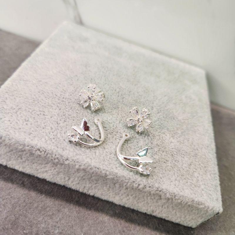 BRINCO PRATA FLOR BORB DOIS EM UM