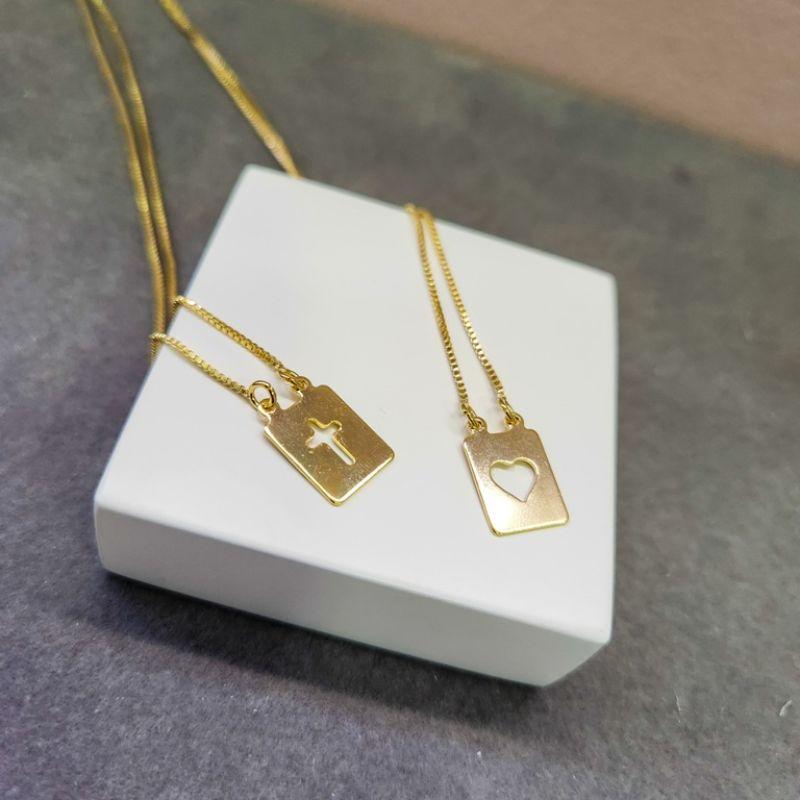 COLAR ESCAPULÁRIO OURO CRUZ CORAÇÃO