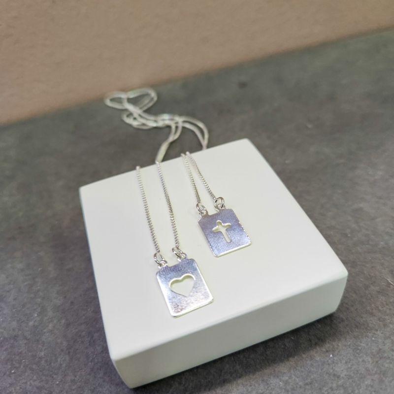 COLAR ESCAPULÁRIO PRATA CRUZ CORAÇÃO