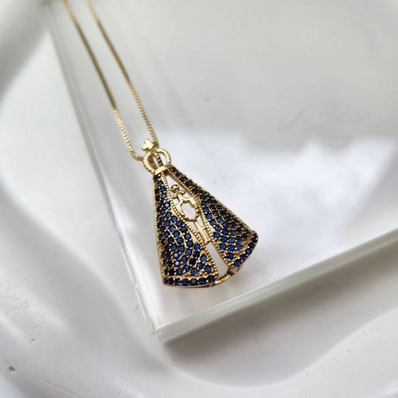 COLAR OURO NOSSA SENHORA LUXO AZUL