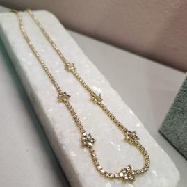 COLAR OURO RIVIERA FLOR ZIRC BRANCAS