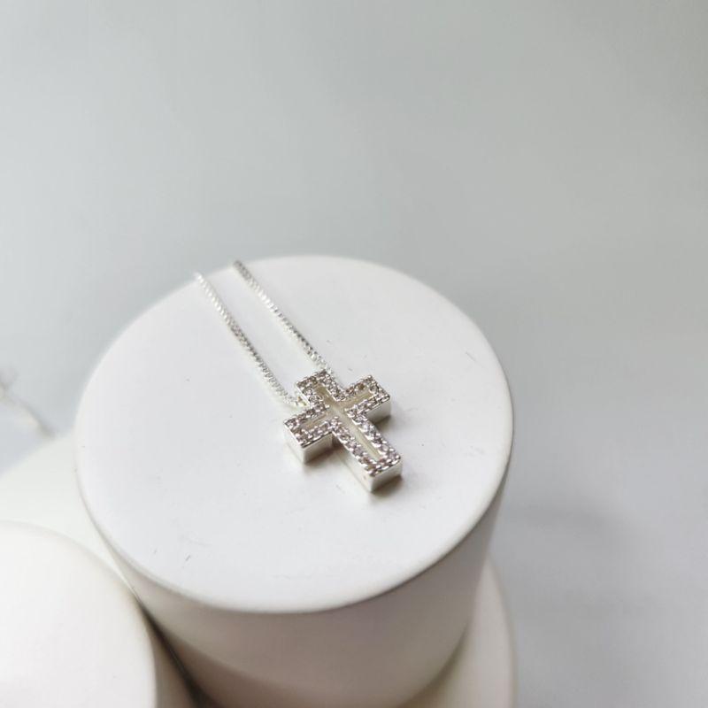 COLAR PRATA CRUZ MINI ZIRC