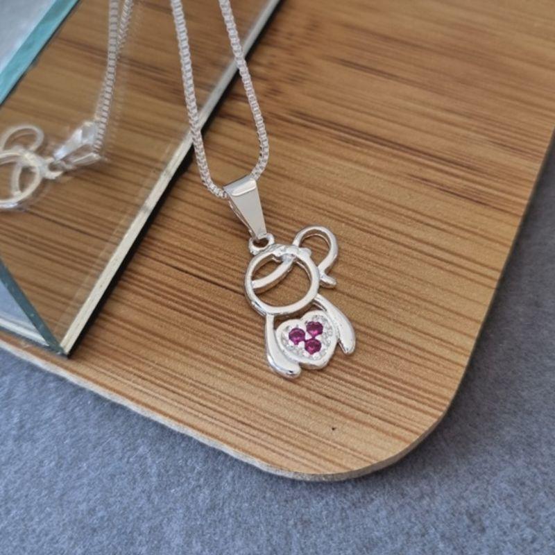 COLAR PRATA MENINA ZIRC PINK