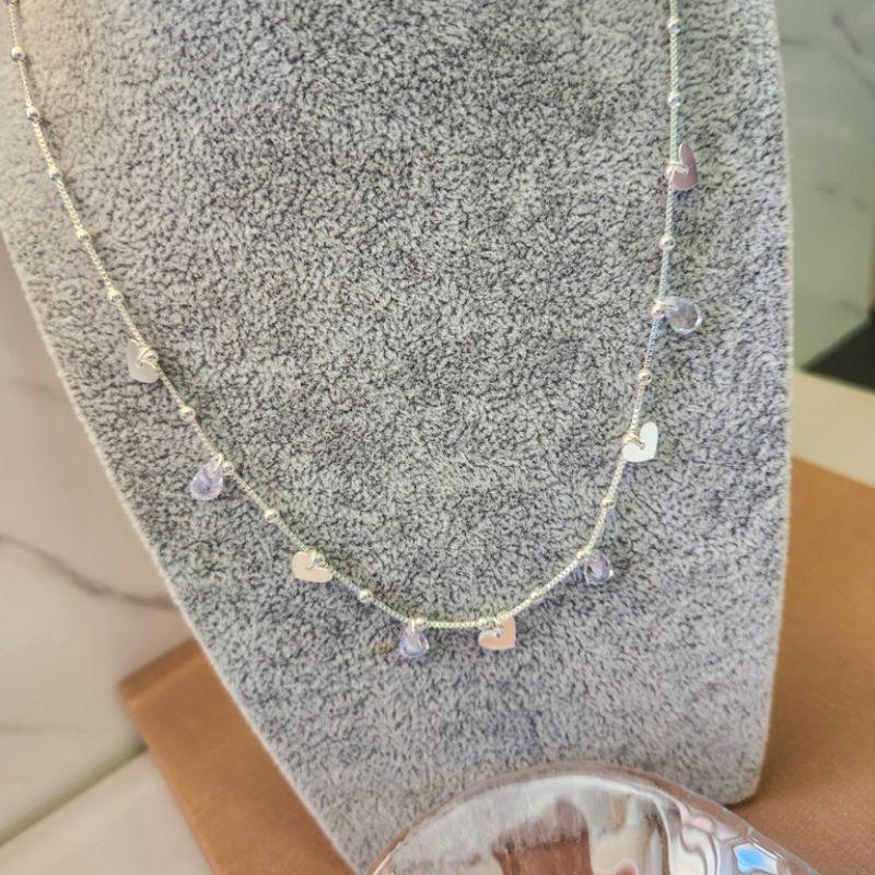 COLAR PRATA PING CORAÇÃO E CRISTAL