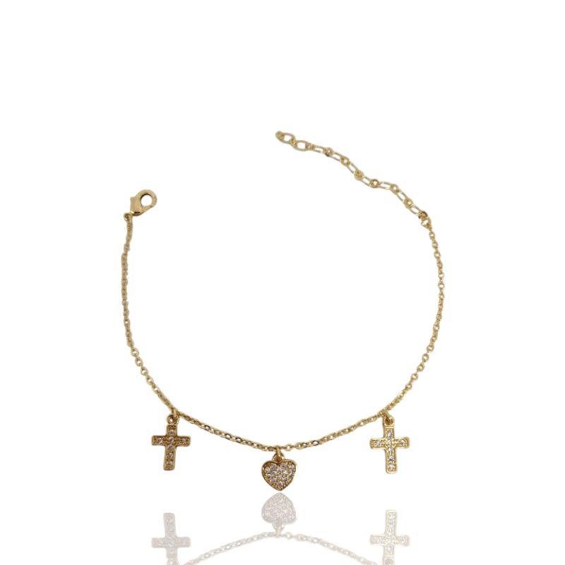 PULSEIRA OURO CORAÇÃO E CRUZ