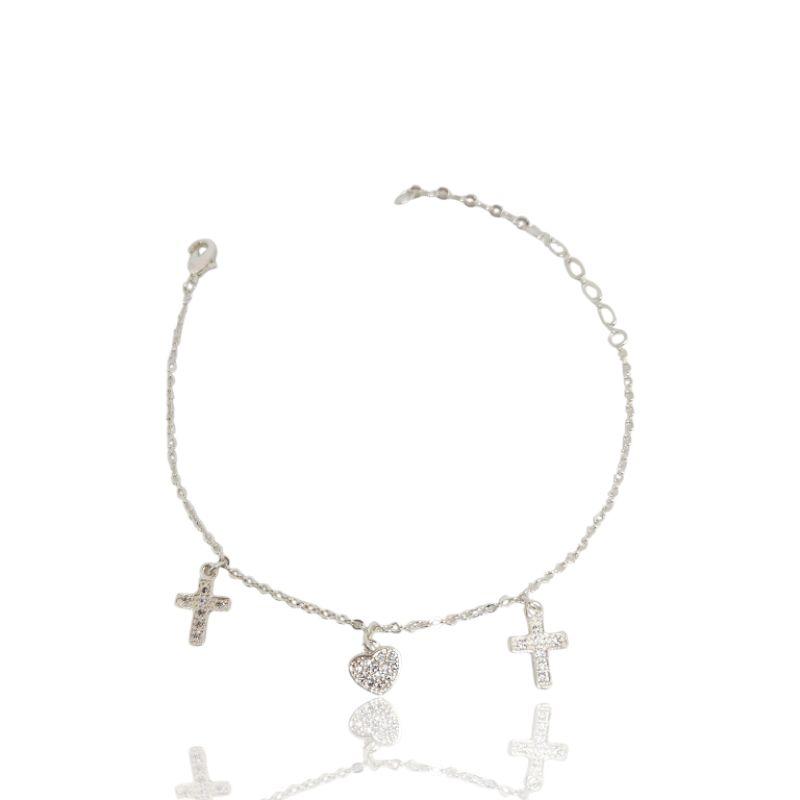 PULSEIRA PRATA CORAÇÃO E CRUZ