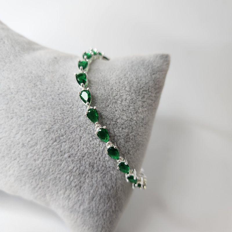 PULSEIRA PRATA GOTA ESMERALDA