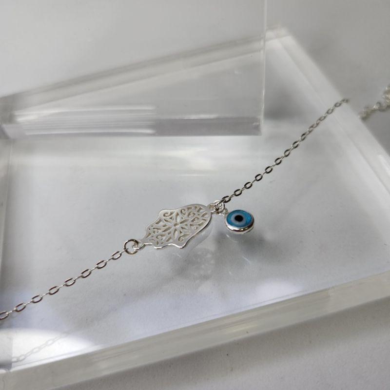 PULSEIRA PRATA HAMSÁ OLHO GREGO