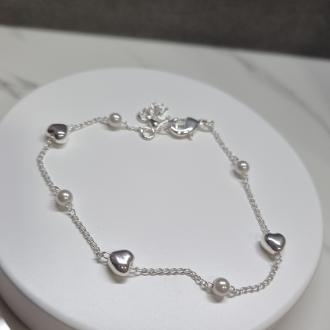 PULSEIRA PRATA PÉROLA CORAÇÃO	