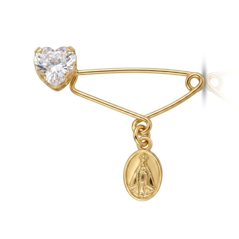 BROCHE ALFINETE OURO NOSSA SENHORA BANHADO A OURO 18K