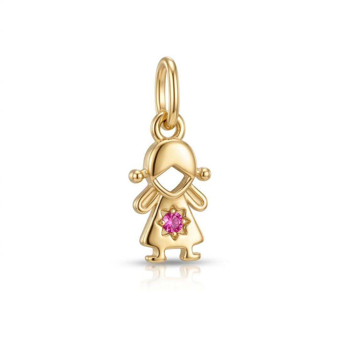 PINGENTE OURO MENINA ZIRCÔNIA PINK
