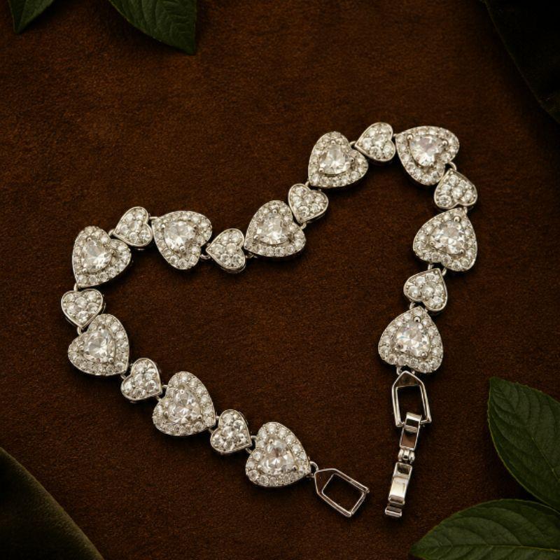 PULSEIRA RÓDIO BRANCO LUXO CORAÇÃO ZIRCÔNIAS