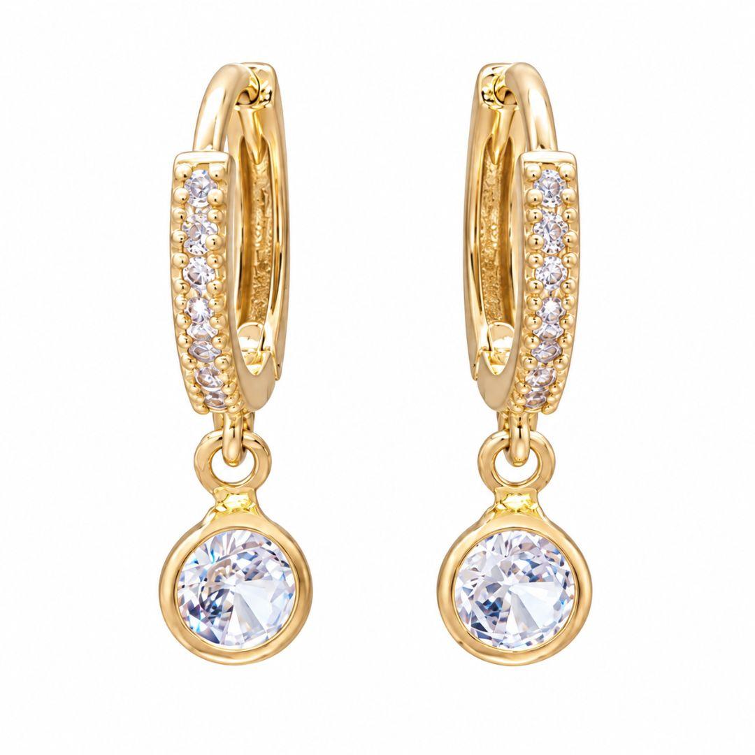 BRINCO OURO ARGOLA ZIRC CRISTAL CIRC M