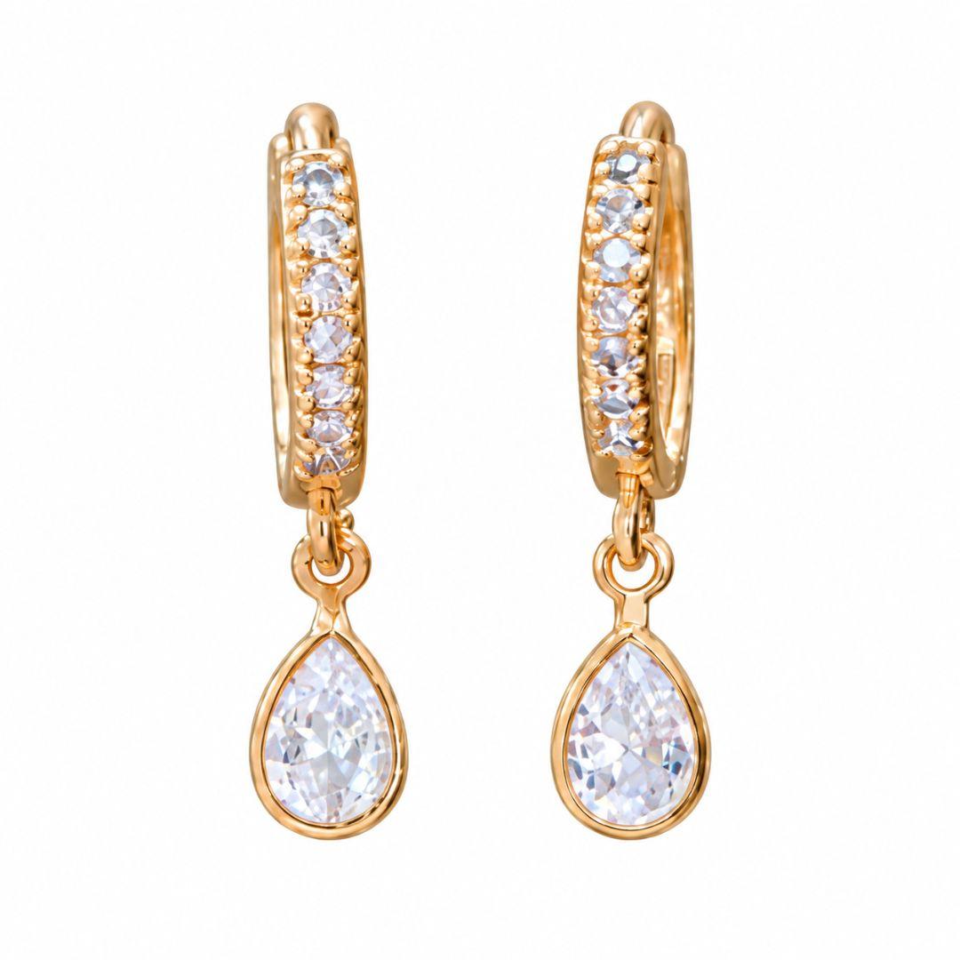 BRINCO OURO ARGOLA ZIRC CRISTAL GOTA P