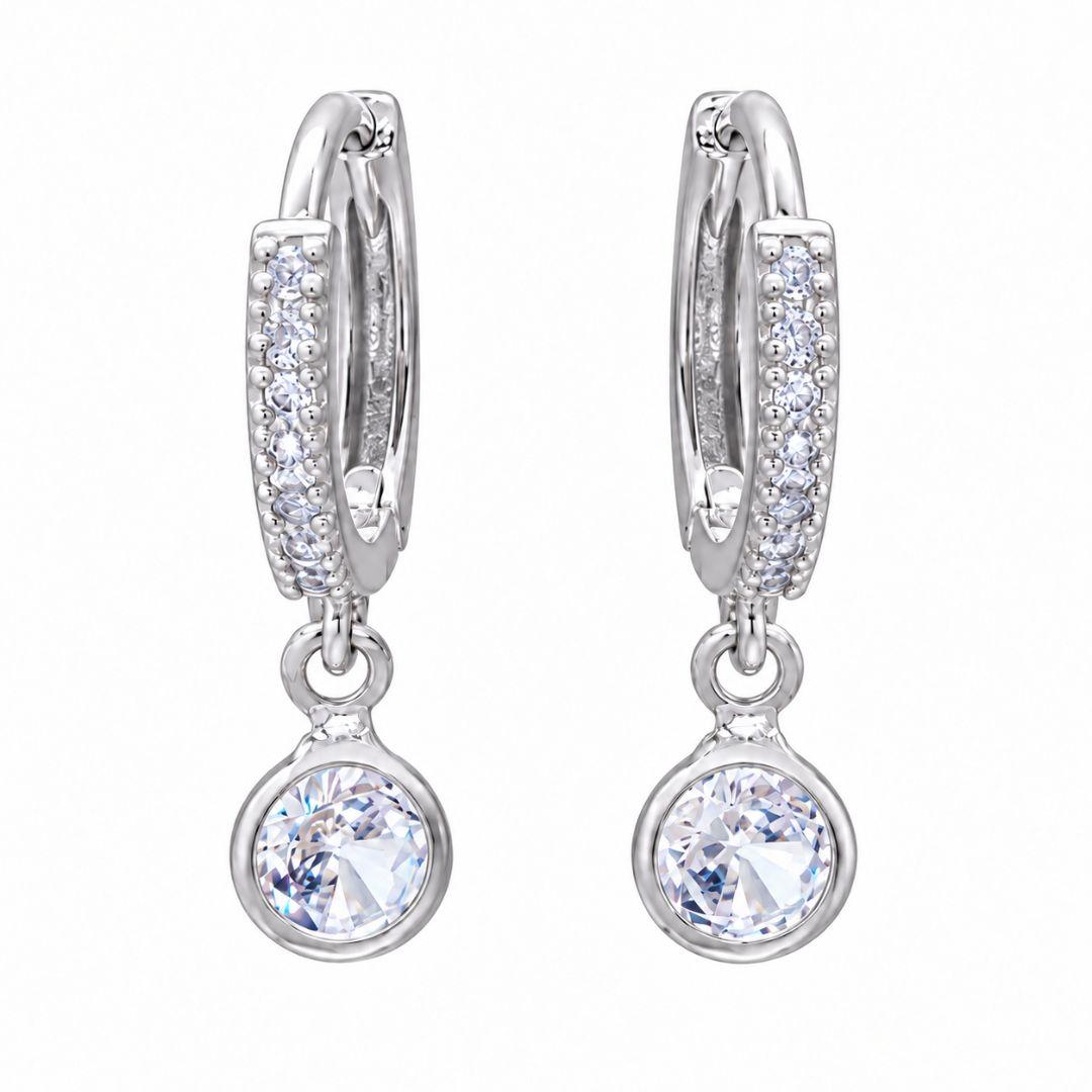 BRINCO PRATA ARGOLA ZIRC CRISTAL CIRC M