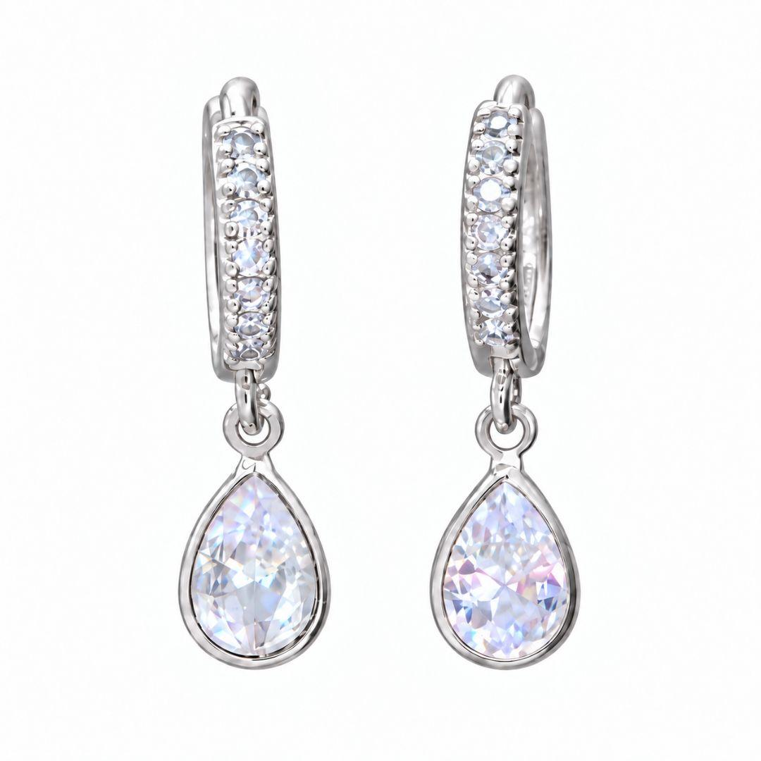 BRINCO PRATA ARGOLA ZIRC CRISTAL GOTA M
