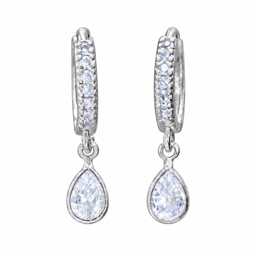 BRINCO PRATA ARGOLA ZIRC CRISTAL GOTA P