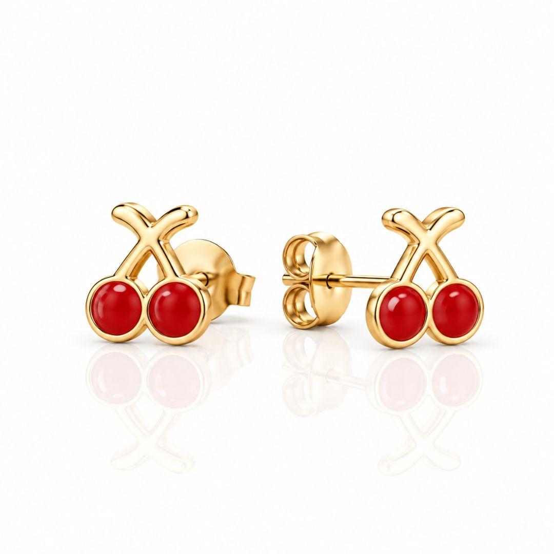 BRINCO CEREJA BANHADO A OURO 18K