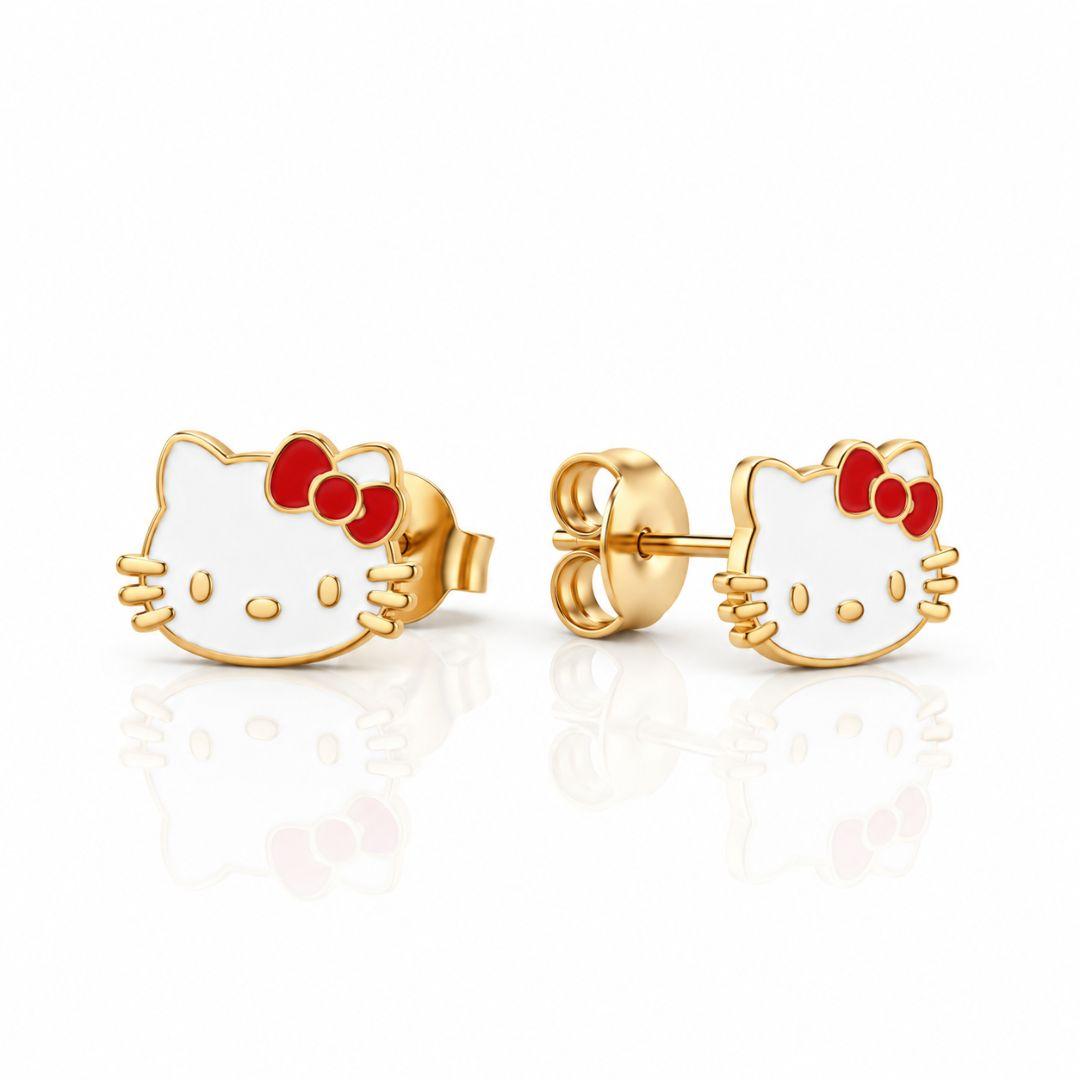 BRINCO SEMIJOIA INFANTIL BANHADO A OURO 18K HELLO KITTY