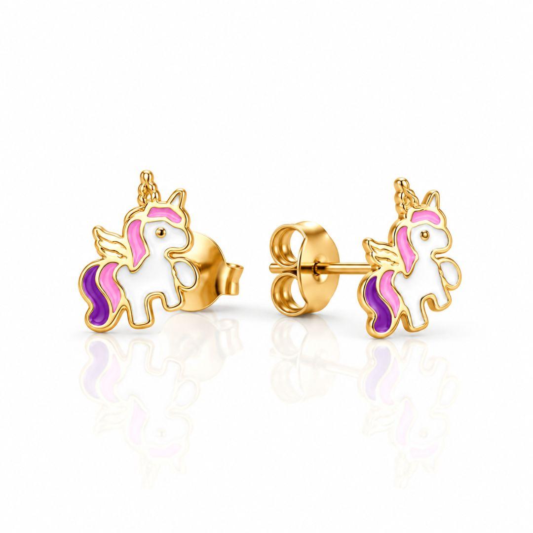 BRINCO SEMIJOIA INFANTIL BANHADO A OURO 18K UNICÓRNIO