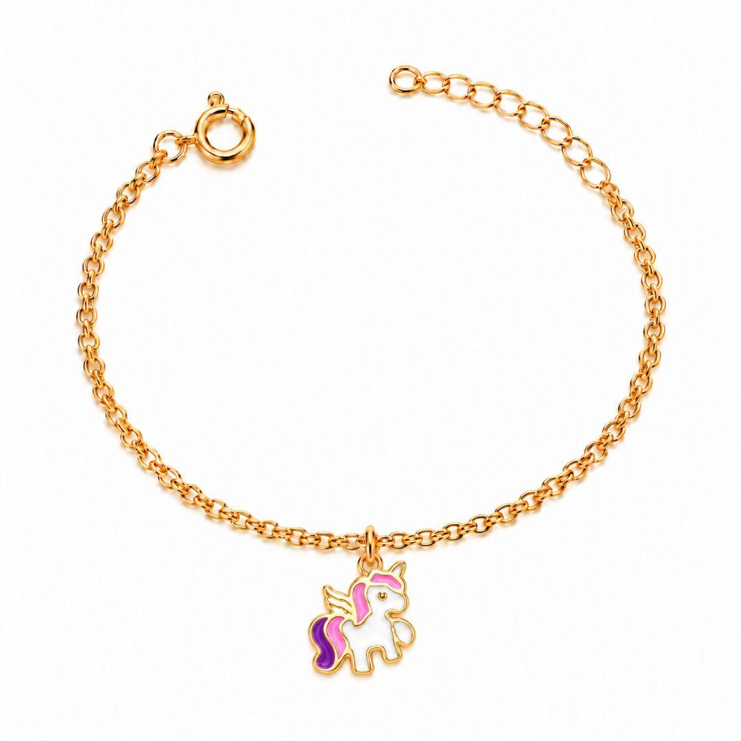 PULSEIRA SEMIJOIA INFANTIL BANHADO A OURO 18K UNICÓRNIO