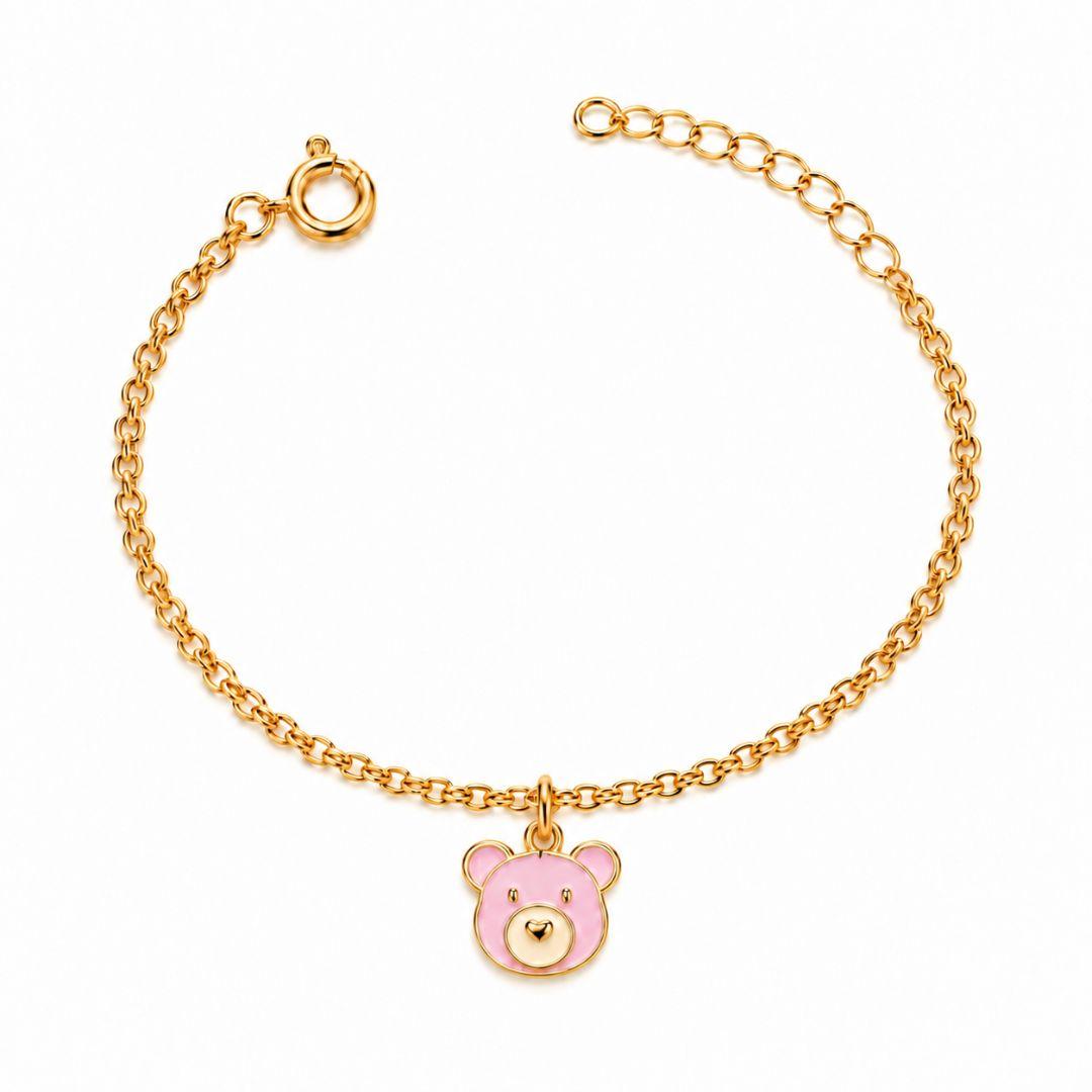 PULSEIRA SEMIJOIA INFANTIL BANHADO A OURO 18K URSO